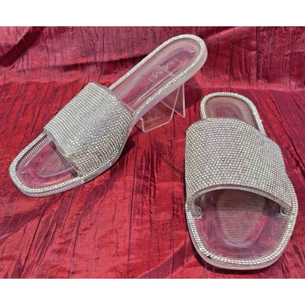 Womens SIMMI (London) Clear Sole Rhinestone Slide Sandals Slip On sz 9